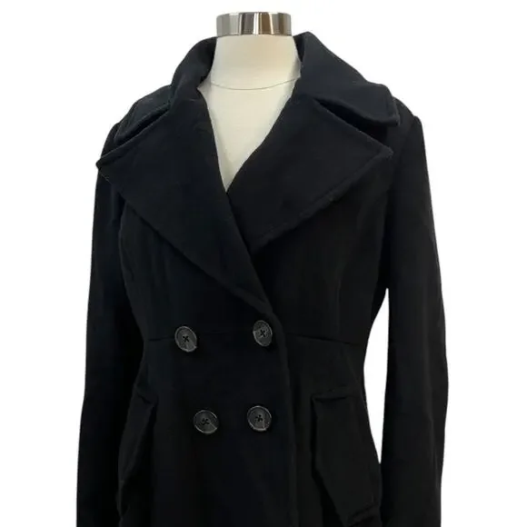 BCBGeneration Classic Black Wool Blend Winter Pea Coat SZ LARGE - Picture 4 of 14